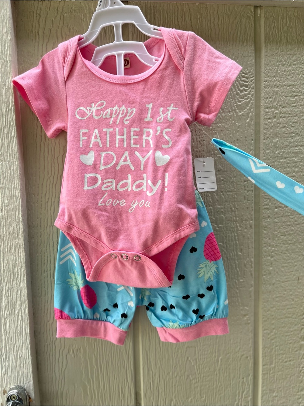 Pink "Happy 1st Father's Day Daddy" Matching Baby Set
